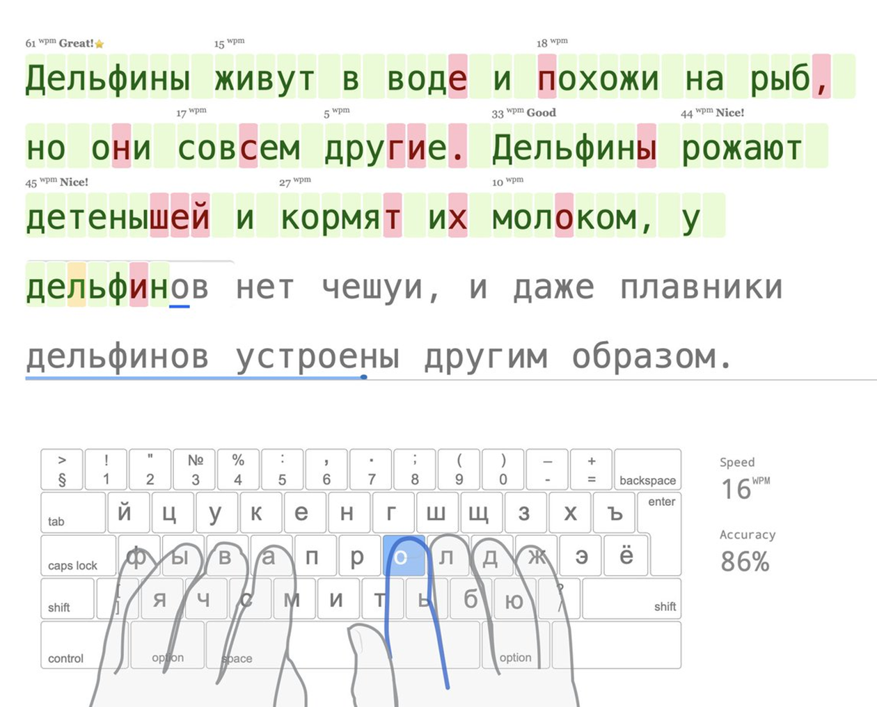 Мои ошибки. Источник: TypingClub