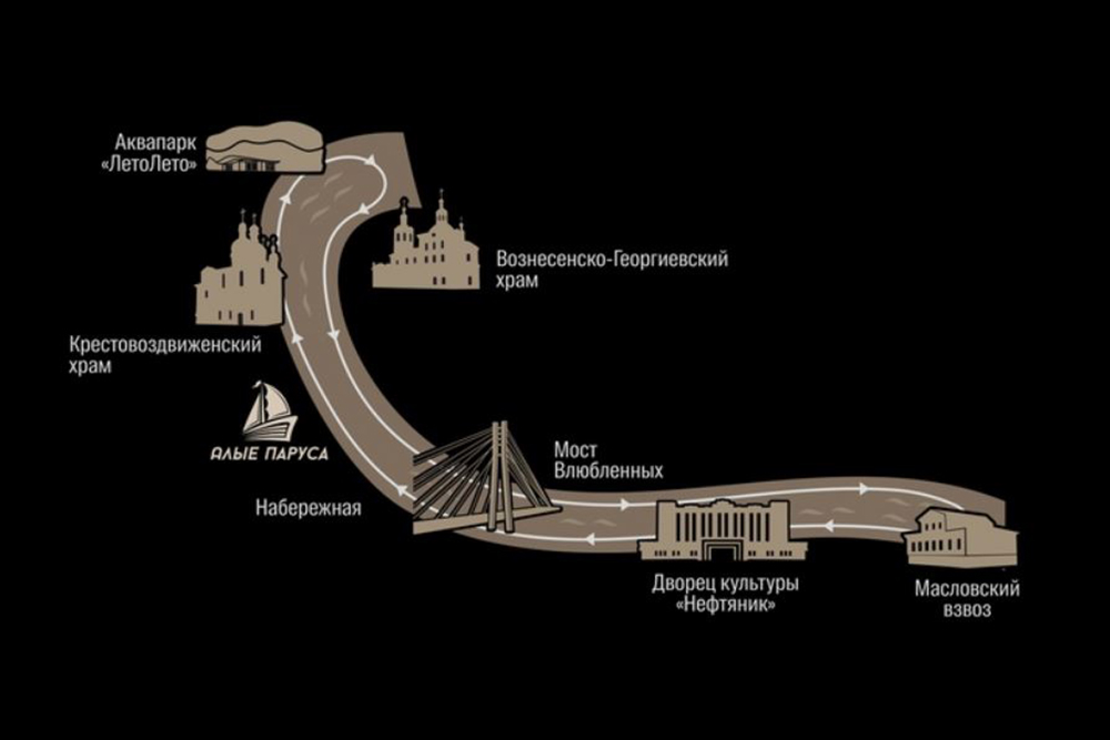Маршрут прогулки на теплоходе. Источник: группа Тюменской судоходной компании во «Вконтакте»