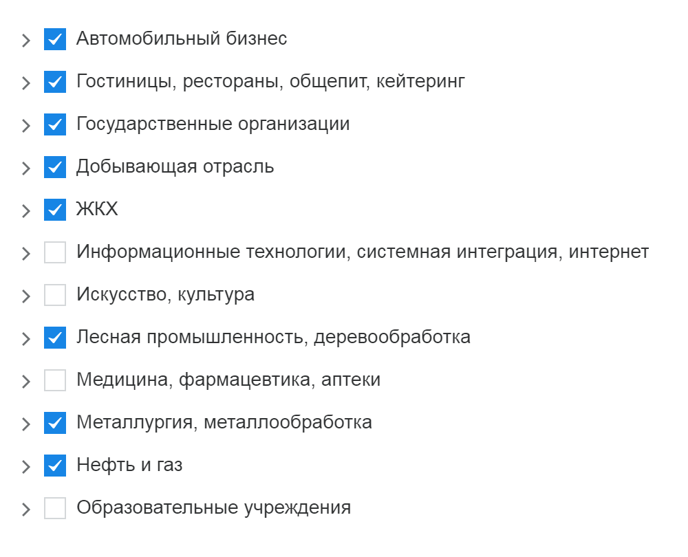 В расширенном поиске я отмечаю только те сферы, которым доверяю. Здесь пришлось исключить искусство и культуру: в них работают те, кто давно привык к удаленке, а эта статья для других специалистов