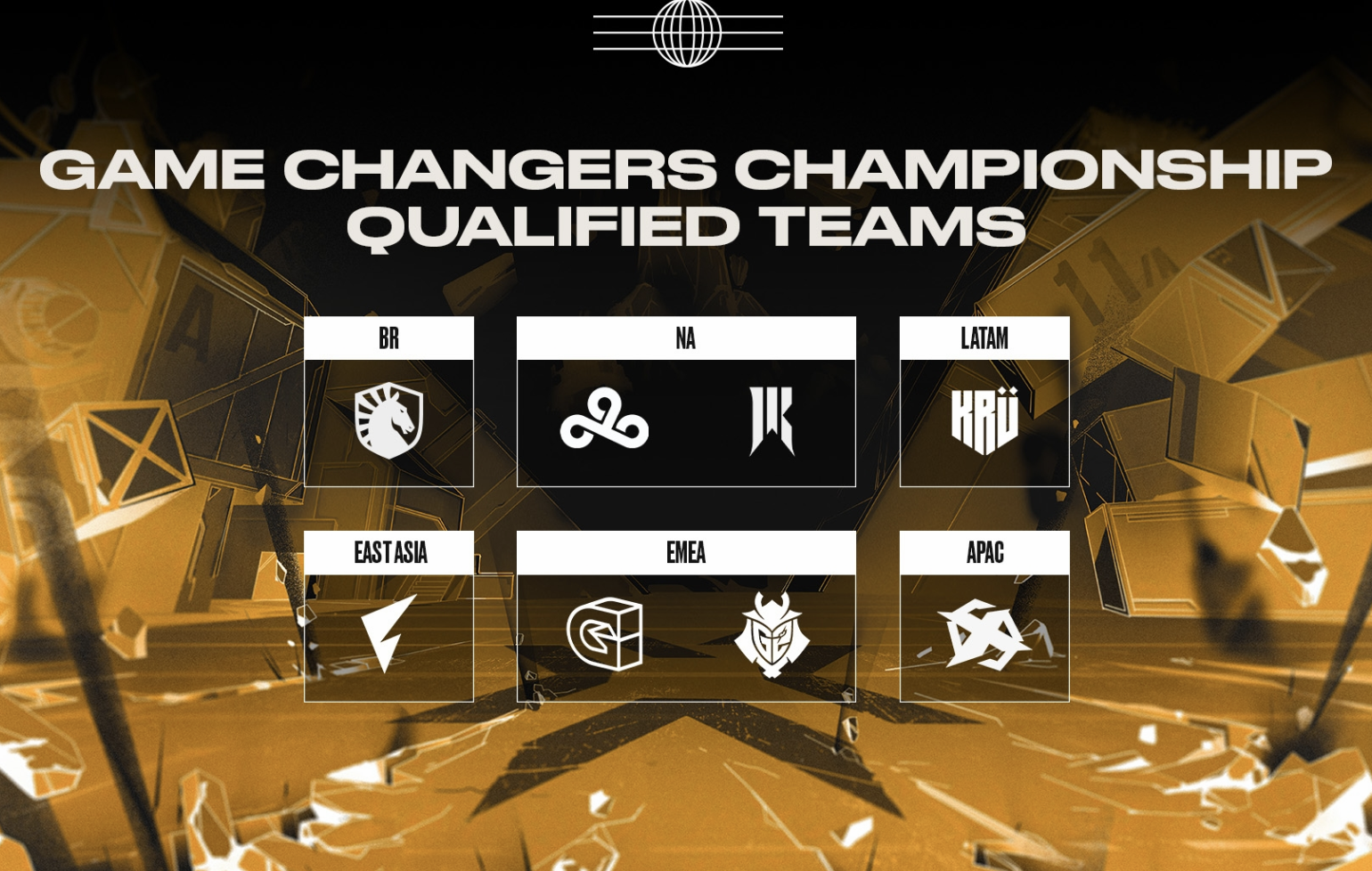 Логотипы команд-участниц Game Changers Championship по регионам. Источник: valorantesports.com