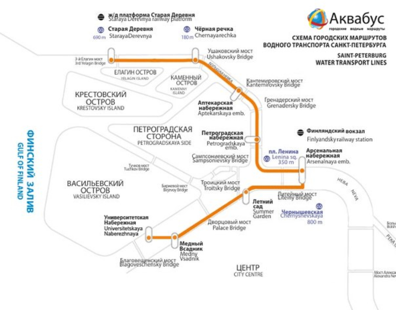 По такому маршруту курсировал аквабус. Источник: сообщество «Пешком по Питеру»
