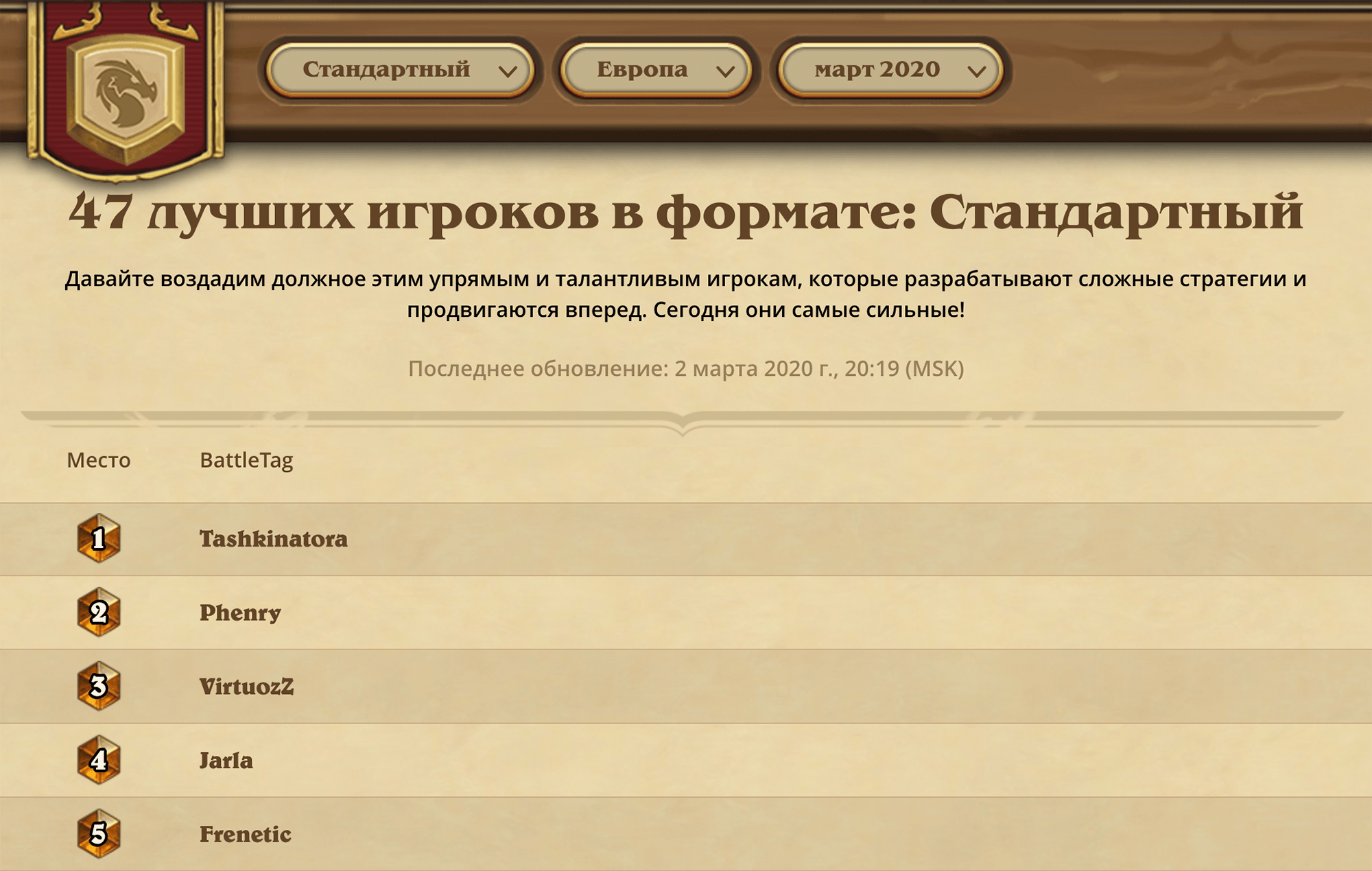 Рейтинг лучших игроков карточной игры Hearthstone. В него может попасть любой игрок, который одержит наибольшее число побед. Лучших приглашают на турниры с миллионными призовыми