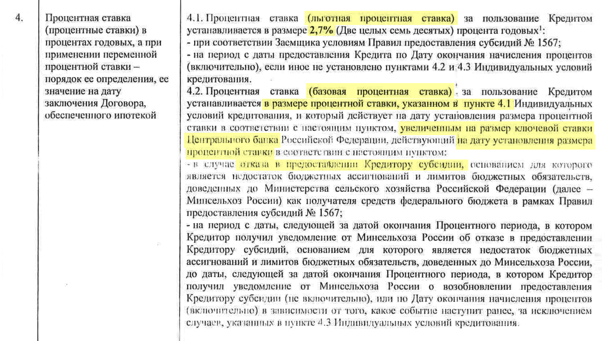 Условия о процентной ставке — льготной и базовой — в моем кредитном договоре