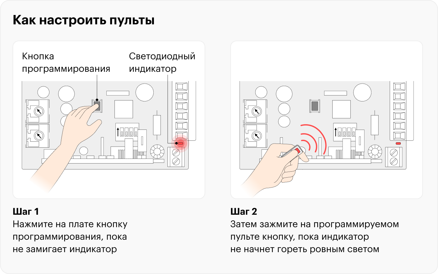 Все пульты настроили однаково, согласно инструкции к автоматике