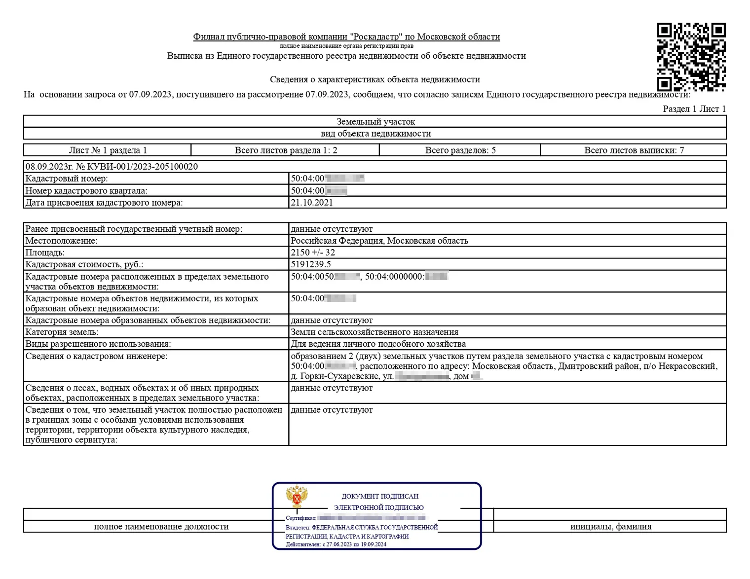 ВРИ участка можно увидеть в выписке из ЕГРН в графе «Виды разрешенного использования». В этой выписке категория земель — земли сельхозназначения, ВРИ «для ведения личного подсобного хозяйства». Было известно, что на участке зарегистрирован жилой дом. По внешним признакам такого быть не должно, на полевых участках дома строить запрещено. Но помогла территориальная зона «ведение садоводства». Как это все работает вместе — расскажу чуть ниже