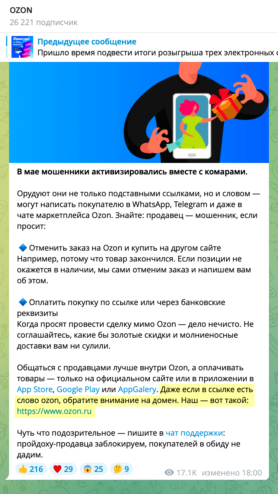 «Озон» тоже рекомендует обращать внимание на домен второго уровня