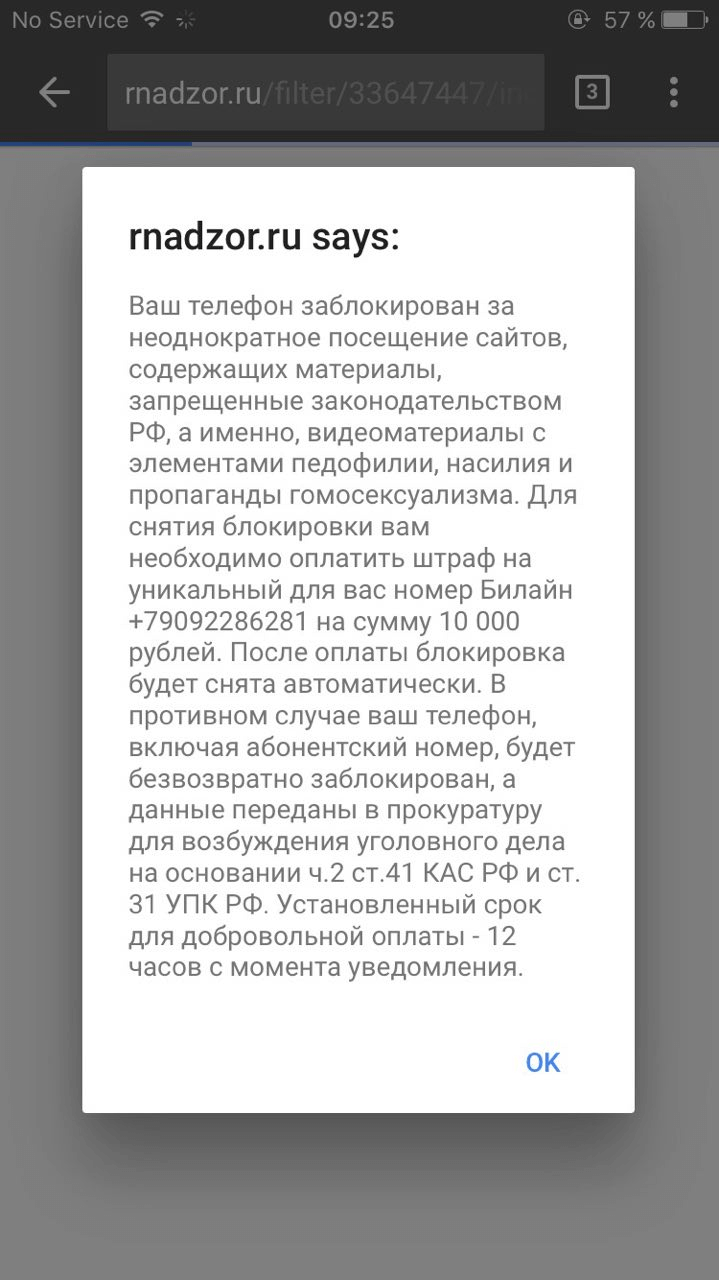 Мошеннический сайт пугает пользователя и требует 10 000 рублей. В этом случае достаточно очистить историю браузера. Настоящий вирус сам украдет деньги с мобильного счёта или через интернет-банк