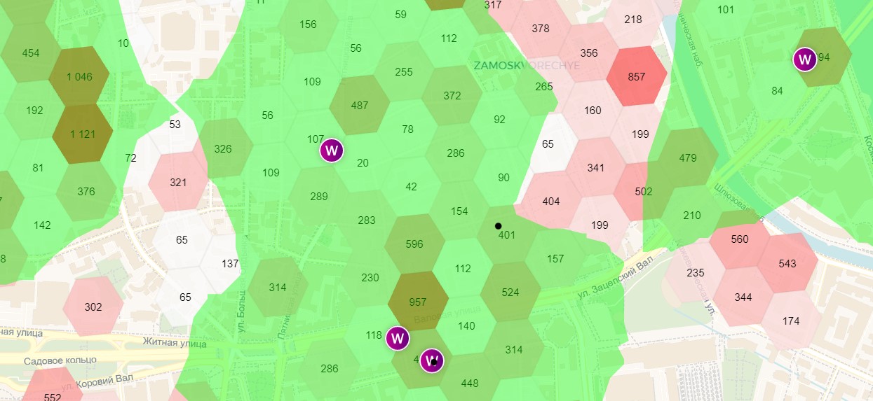 Это карта с зонами — если открыть пункт в зоне зеленого покрытия, комиссия за оборот будет меньше