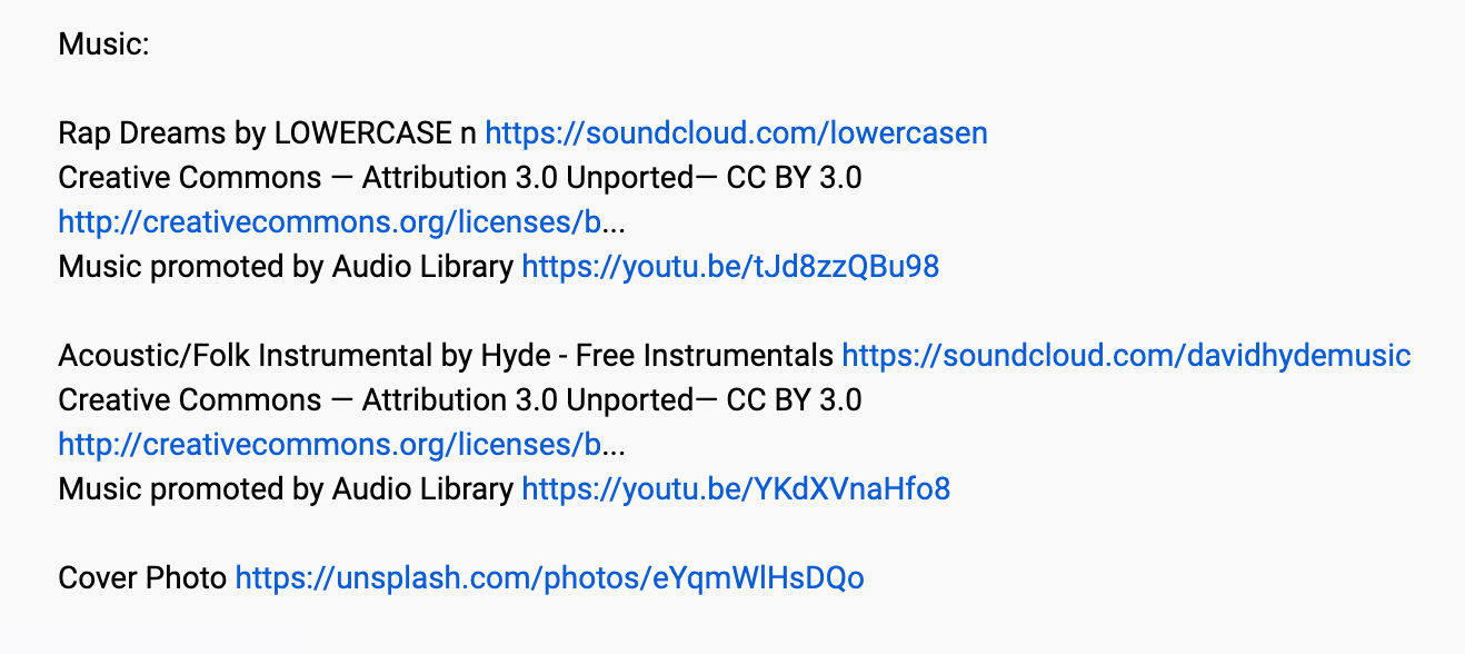 Так в итоге выглядит описание видео со всеми исполнителями и лицензиями