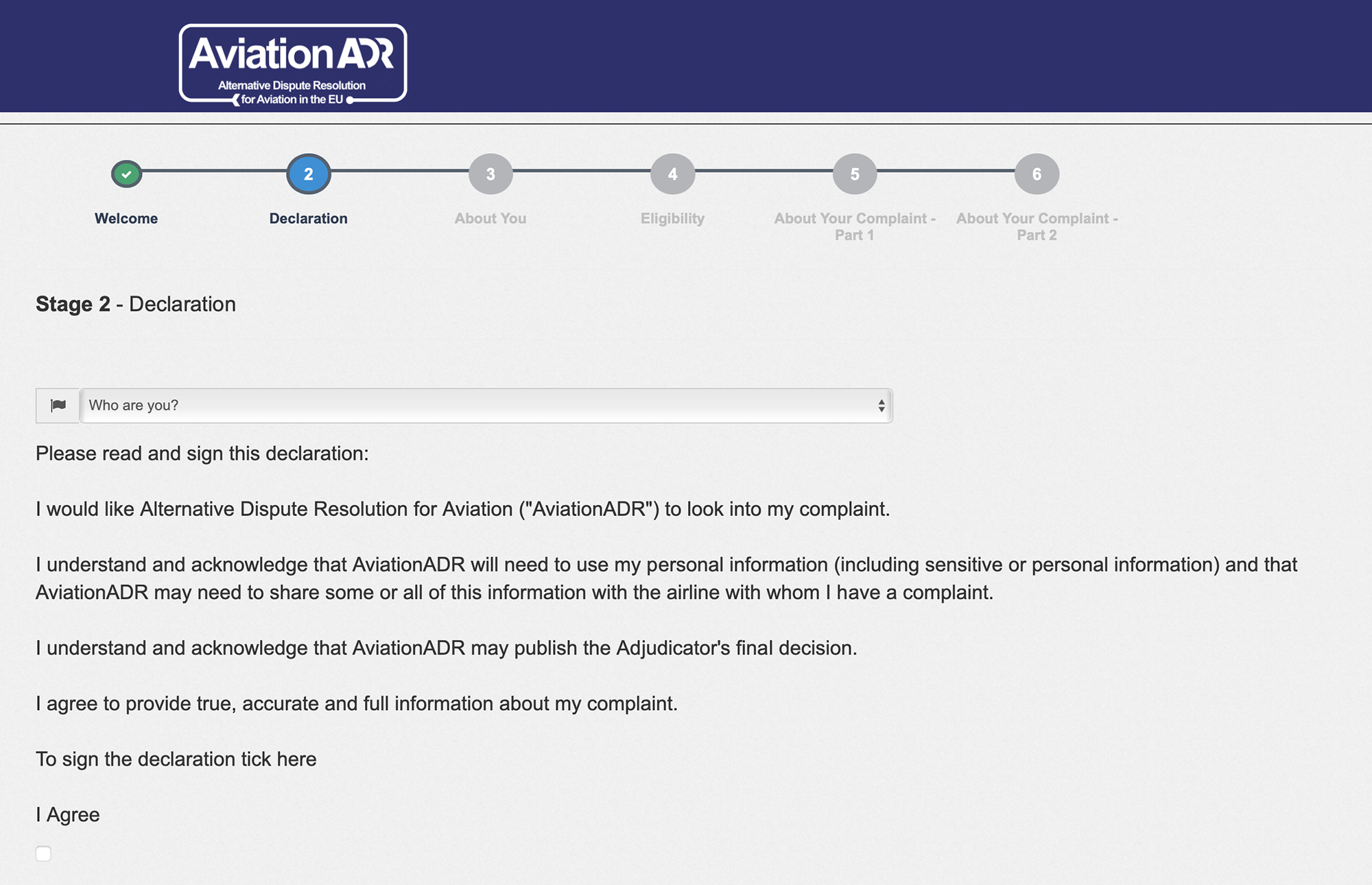 Форма подачи жалобы на сайте Aviation ADR