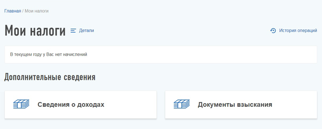 Раздел «Детали» — справа от блока «Мои налоги»