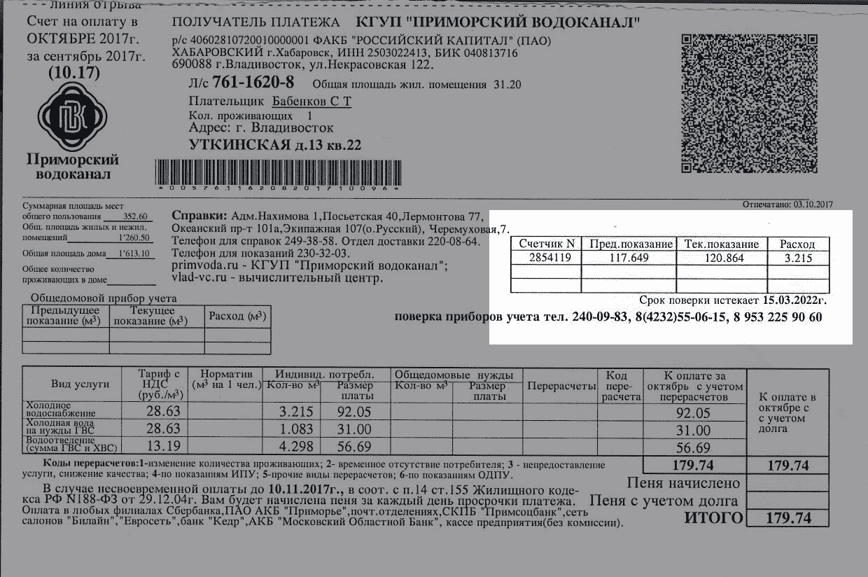 Настоящая квитанция, где указан срок поверки счетчиков